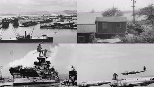二战 美国夏威夷海军基地 战列舰停泊高清在线视频素材下载