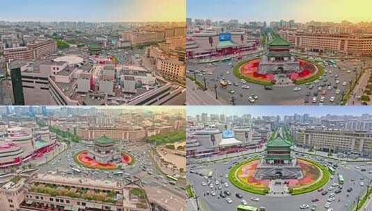 陕西西安古代建筑物航拍高清在线视频素材下载