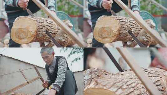 锯木头 老式手工锯齿高清在线视频素材下载