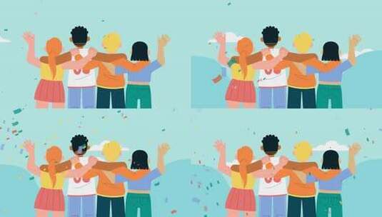 扁平风格朋友并肩合影动画素材高清在线视频素材下载