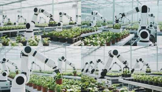 温室大棚内机械臂培育绿植高清在线视频素材下载