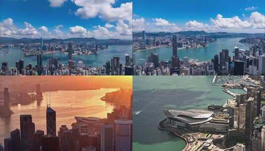 香港维多利亚港日落城市景观高清在线视频素材下载