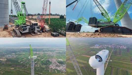 风力发电机安装风车吊装延时高清在线视频素材下载