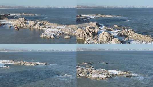 北戴河海天一色海冰航拍高清在线视频素材下载