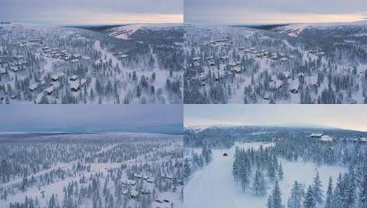北欧芬兰冬季欧洲雪景看极光罗瓦涅米航拍高清在线视频素材下载