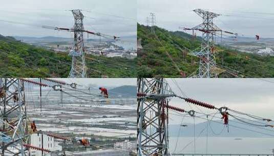 电力工人高空作业电塔素材高清在线视频素材下载