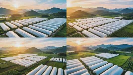 田园蔬菜大棚航拍全景高清在线视频素材下载