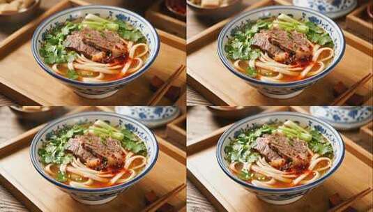 热气腾腾的兰州牛肉拉面视频高清在线视频素材下载
