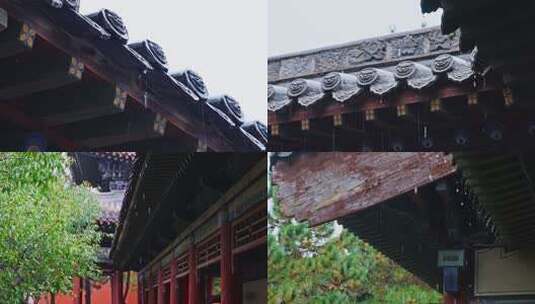 4k雨中的古建屋檐禅意江南空镜头高清在线视频素材下载