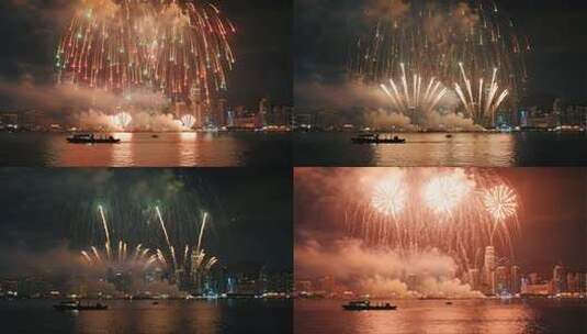 香港维港震撼烟花盛会夜景视频高清在线视频素材下载