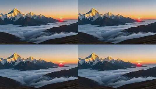 川西超美雪山日出云海4K高清在线视频素材下载