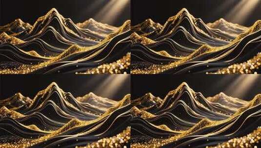 黑金山水粒子金色线条山脉流动4K高清在线视频素材下载