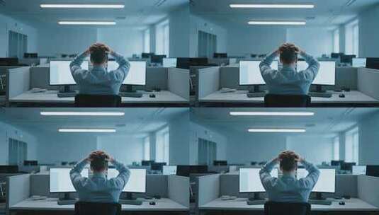 男人电脑屏幕双手抱头疲惫加班场景高清在线视频素材下载