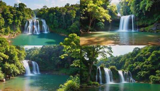 森林中的瀑布自然景观高清在线视频素材下载