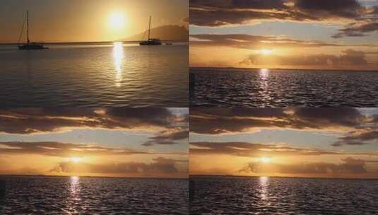 金色大海帆船游艇海上唯美大自然高清在线视频素材下载
