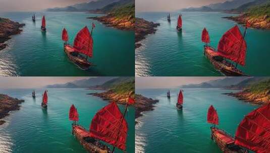 乘风破浪扬帆起航海鸥帆船航行海浪高清在线视频素材下载