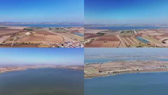 秋日草原湖泊湿地 张家口库伦淖尔闪电湖高清在线视频素材下载