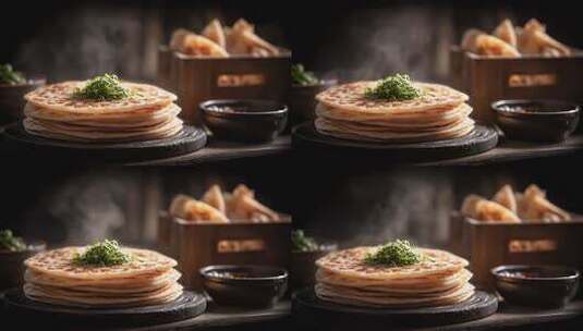 热气腾腾葱油饼美食诱人食欲高清在线视频素材下载