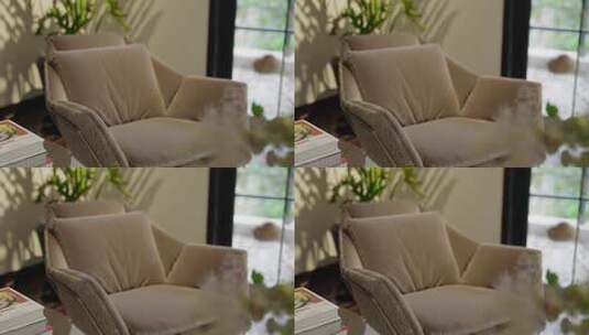 室内米色沙发及书籍场景高清在线视频素材下载