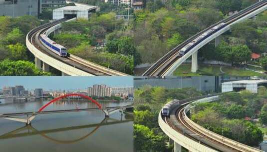 高架轨道上行驶的列车广州地铁六号线高清在线视频素材下载