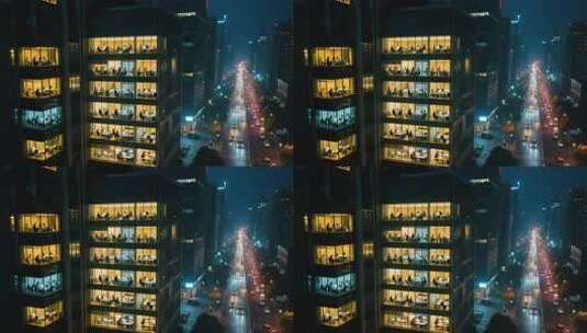 写字楼夜景下的加班场景高清在线视频素材下载
