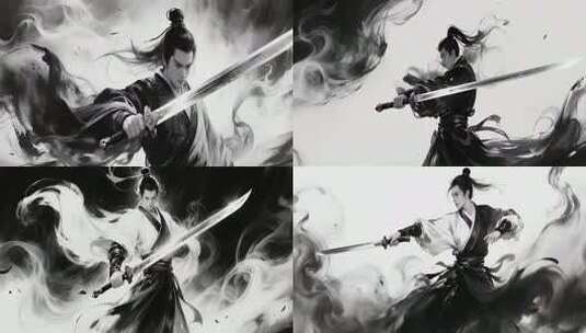 古风侠客持剑挥舞画面高清在线视频素材下载