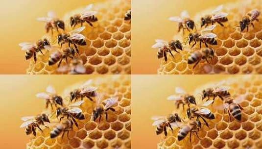 蜜蜂在蜂巢上活动特写高清在线视频素材下载