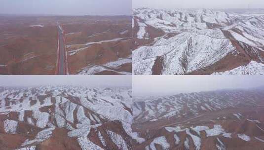 航拍荒漠中的公路甘肃黄土高原风貌高清在线视频素材下载