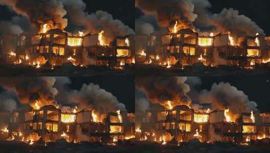 夜晚失火的建筑物高清在线视频素材下载