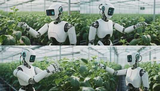温室大棚内机器人检查植物高清在线视频素材下载