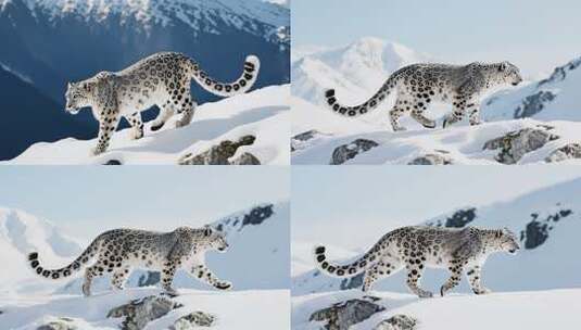 雪山中行走的雪豹高清在线视频素材下载