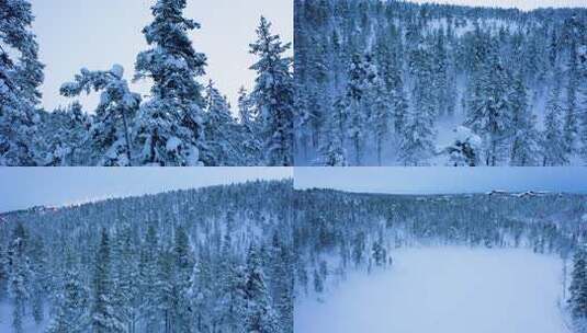 北欧芬兰冬季欧洲雪景看极光罗瓦涅米航拍高清在线视频素材下载