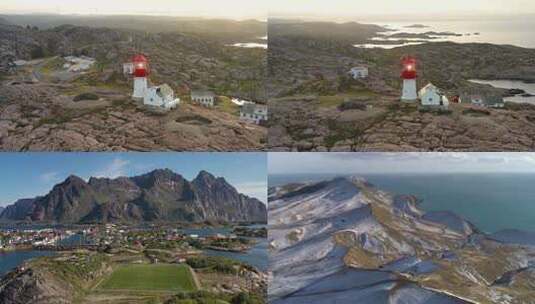 海岸边的红色灯塔风景高清在线视频素材下载