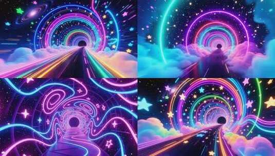 浪漫梦幻霓虹星空隧道穿梭合集4K高清在线视频素材下载