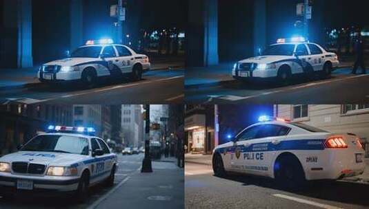 停在路边的警灯闪烁高清在线视频素材下载