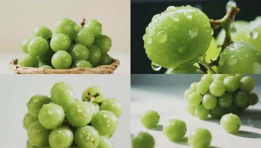 新鲜绿色葡萄微距特写高清在线视频素材下载