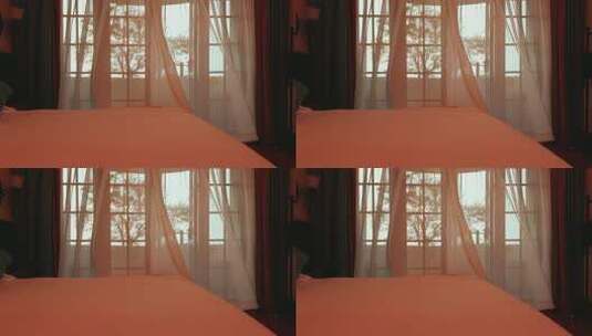 卧室窗前阳光照床铺场景高清在线视频素材下载