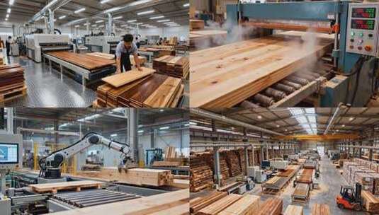 木板木材加工厂自动化生产线工厂高清在线视频素材下载