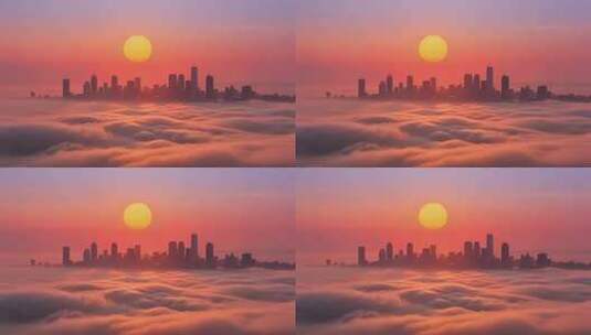 城市云海日出全景高清在线视频素材下载