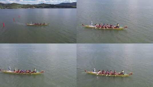 龙舟队伍水上划船画面高清在线视频素材下载