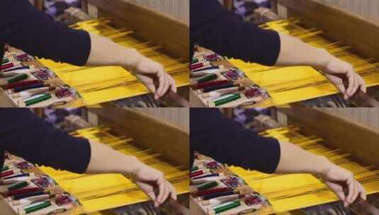 手工织布操作场景高清在线视频素材下载