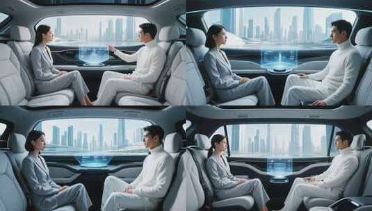 男女体验新能源汽车智能交互高清在线视频素材下载