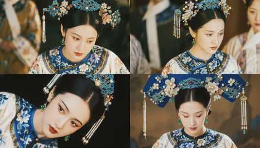 古装女子头戴华丽头饰特写高清在线视频素材下载