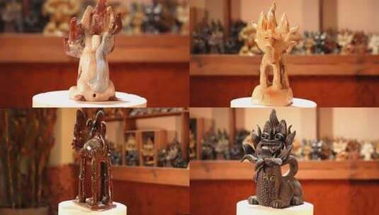 云南传统工艺瓦猫非遗工艺品展示4K高清在线视频素材下载