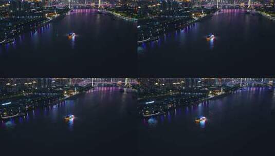 城市河流夜景航拍高清在线视频素材下载