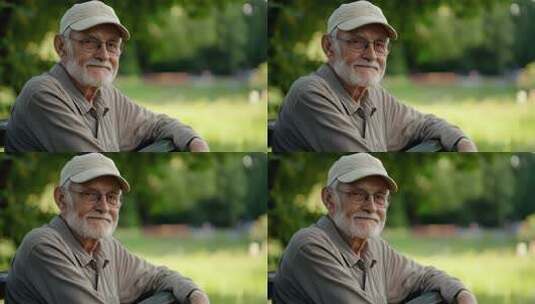 阳光下公园长椅上的快乐老人高清在线视频素材下载