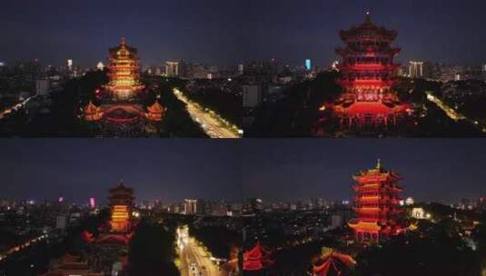 武汉黄鹤楼夜景灯光秀表演高清在线视频素材下载