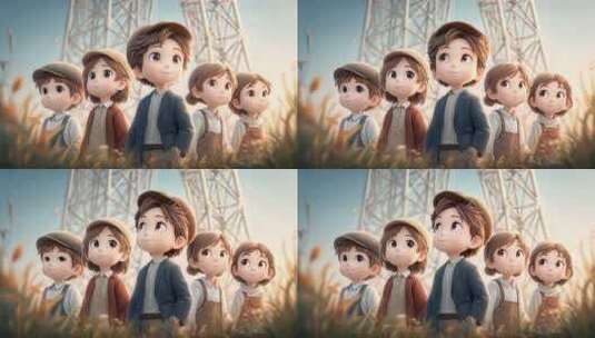 卡通孩童眺望未来充满希望高清在线视频素材下载