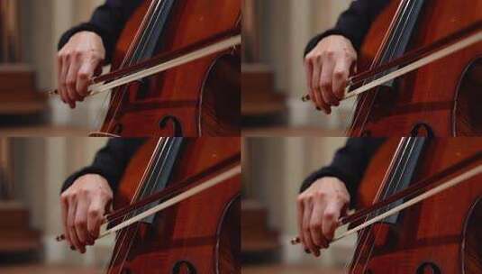演奏者拉奏大提琴特写高清在线视频素材下载