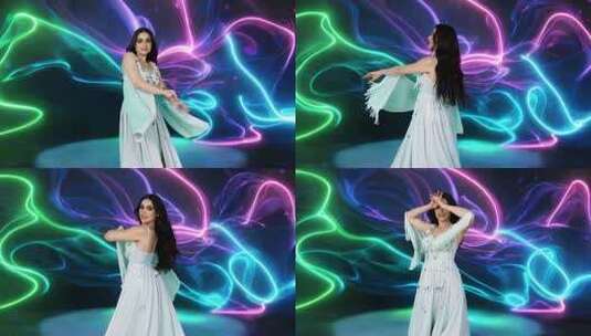 女子身着长裙舞台舞蹈素材高清在线视频素材下载